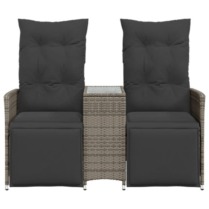 2-personers havesofa med bord og lænefunktion polyrattan grå