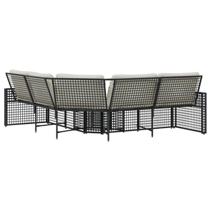 havesofa med hynder og fodskammel L-formet polyrattan sort
