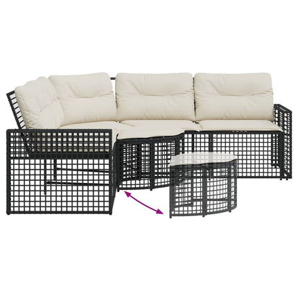 havesofa med hynder og fodskammel L-formet polyrattan sort
