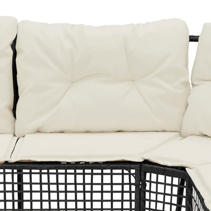 havesofa med hynder og fodskammel L-formet polyrattan sort