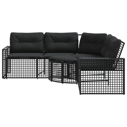 havesofa med hynder og fodskammel L-formet polyrattan sort