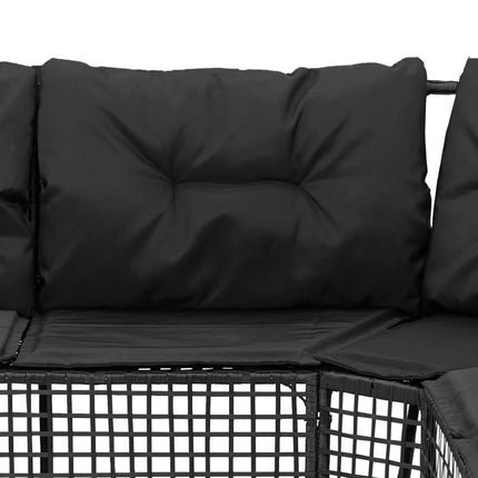 havesofa med hynder og fodskammel L-formet polyrattan sort