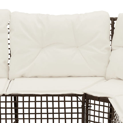 havesofa med hynder og fodskammel L-formet polyrattan brun