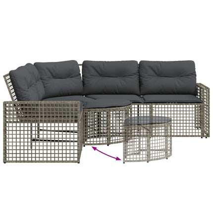 havesofa med hynder og fodskammel L-formet polyrattan grå