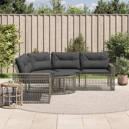 havesofa med hynder og fodskammel L-formet polyrattan grå