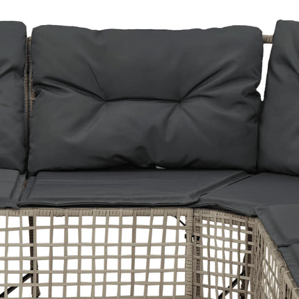 havesofa med hynder og fodskammel L-formet polyrattan lysegrå
