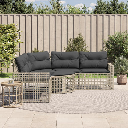 havesofa med hynder og fodskammel L-formet polyrattan lysegrå