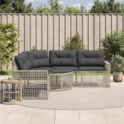 havesofa med hynder og fodskammel L-formet polyrattan lysegrå