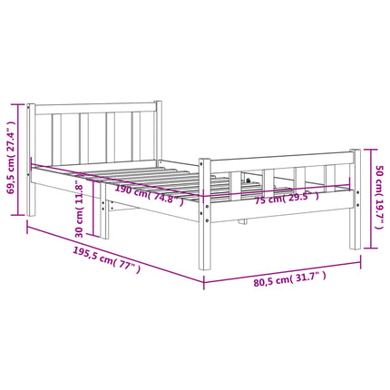 sengeramme uden madras 75x190 cm massivt fyrretræ gyldenbrun