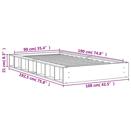 sengeramme uden madras 90x190 cm massivt fyrretræ gyldenbrun