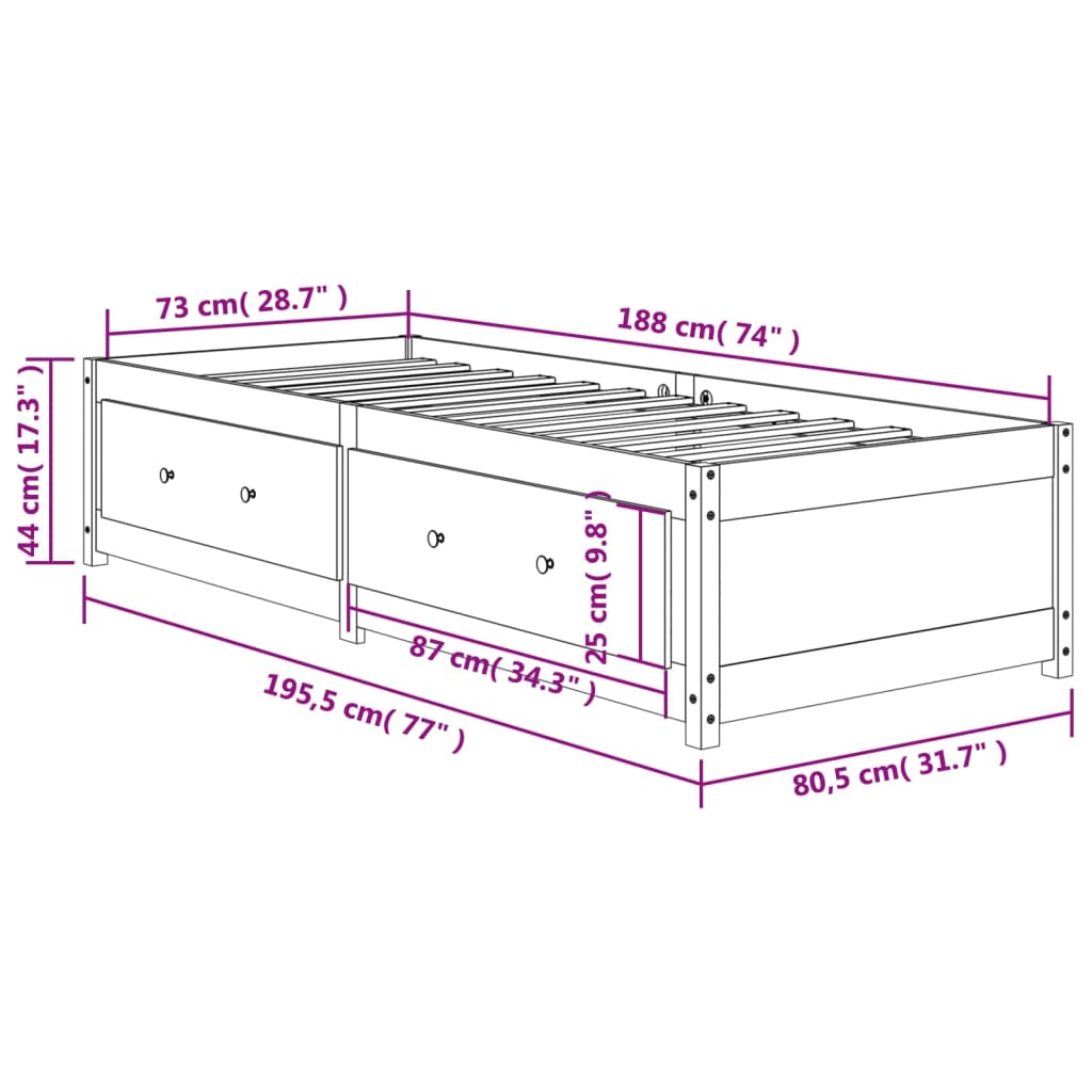 daybed uden madras 75x190 cm massivt fyrretræ gyldenbrun