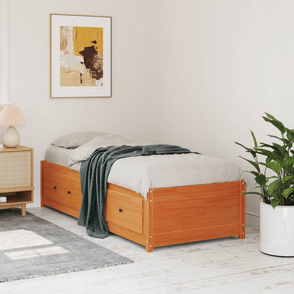 Daybed uden madras 75 × 190 cm - massivt fyrretræ, gyldenbrun