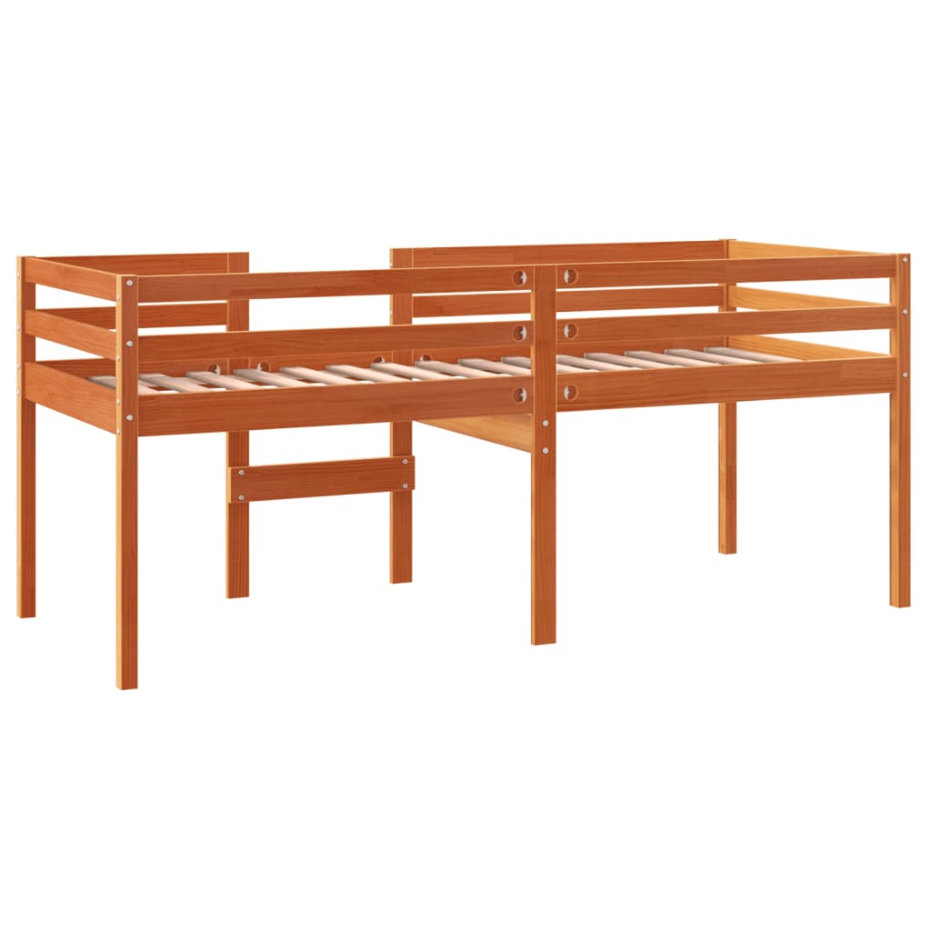 højseng 90x200 cm massivt fyrretræ gyldenbrun