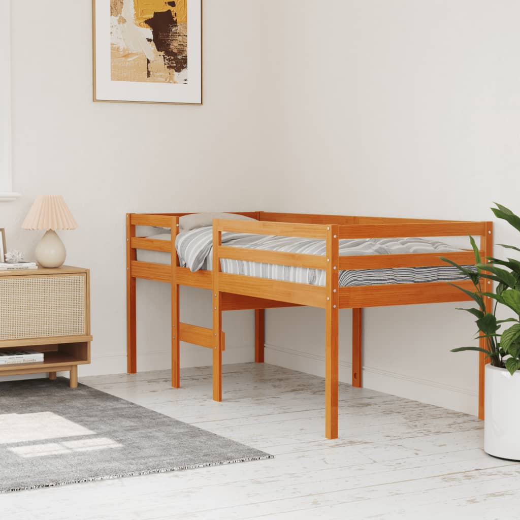 højseng 90x200 cm massivt fyrretræ gyldenbrun
