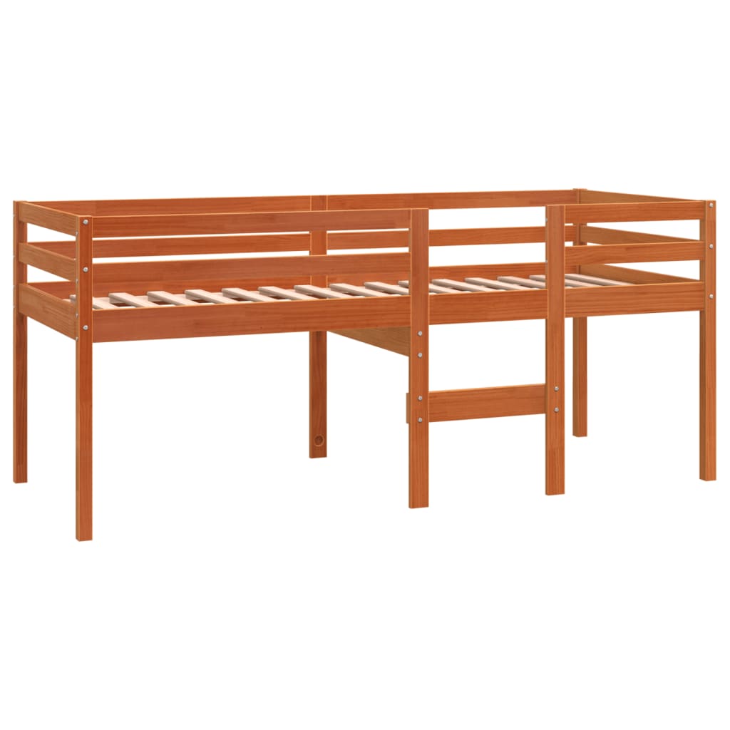 højseng 90x190 cm massivt fyrretræ gyldenbrun