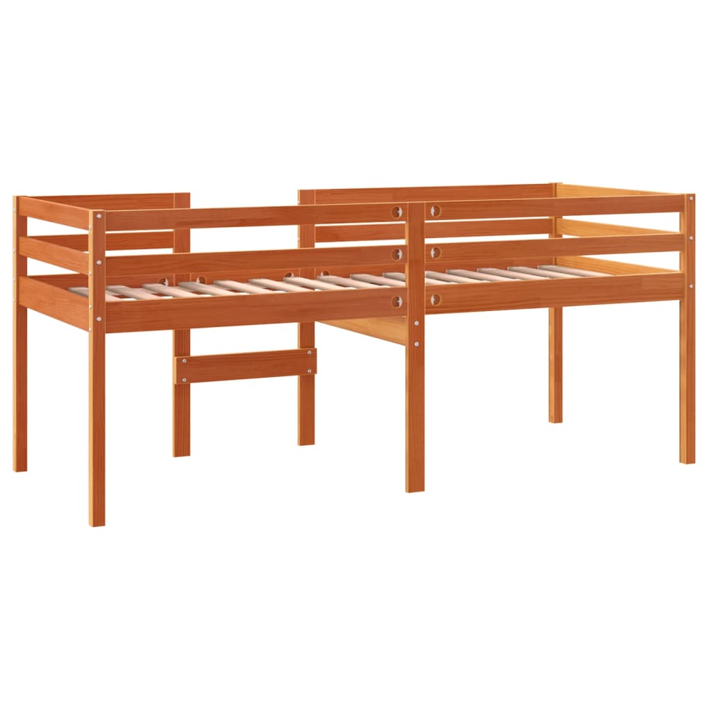 højseng 90x190 cm massivt fyrretræ gyldenbrun