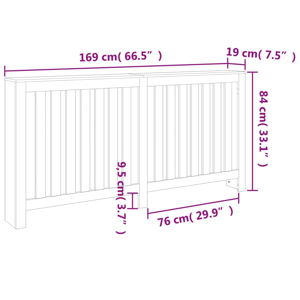 radiatorskjuler 169x19x84 cm massivt fyrretræ gyldenbrun