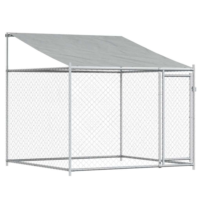 hundegård med tag og låge 2x2x2 m galvaniseret stål grå