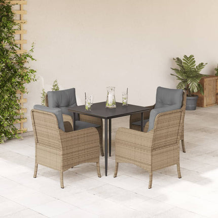 spisebordssæt til haven 5 dele med hynder polyrattan beige