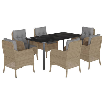 spisebordssæt til haven 7 dele med hynder polyrattan beige