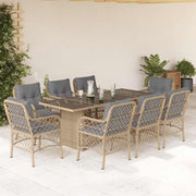 spisebordssæt til haven 9 dele med hynder polyrattan beige