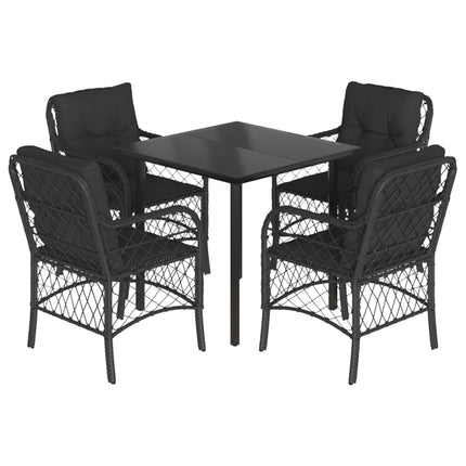 spisebordssæt til haven 5 dele med hynder polyrattan sort