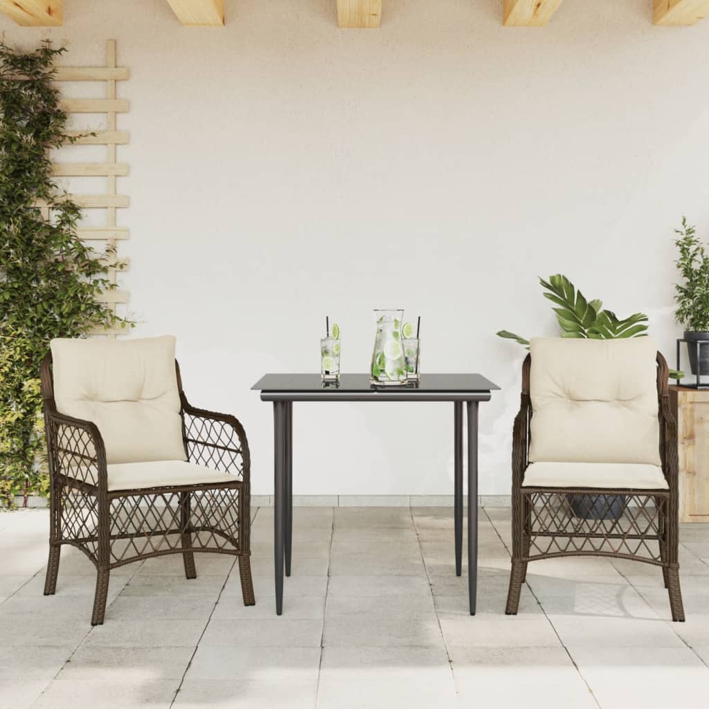 bistrost til haven 3 dele med hynder polyrattan brun