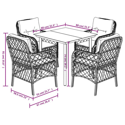 spisebordssæt til haven 5 dele med hynder polyrattan beige