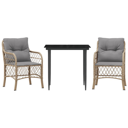 bistrosæt til haven 3 dele med hynder polyrattan blandet beige