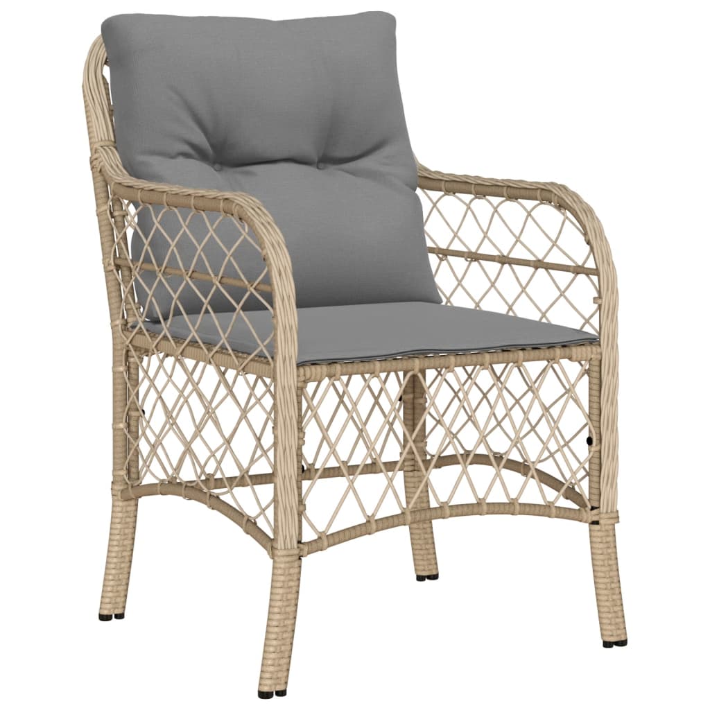 bistrosæt til haven 3 dele med hynder polyrattan blandet beige