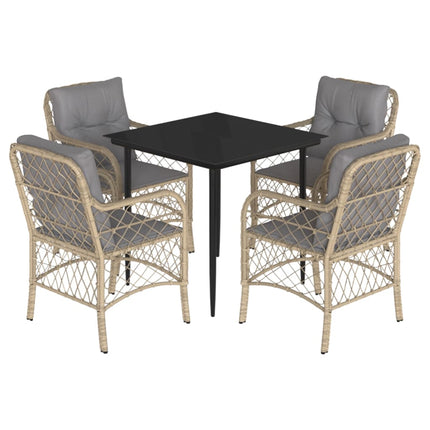 spisebordssæt til haven 5 dele med hynder polyrattan beige