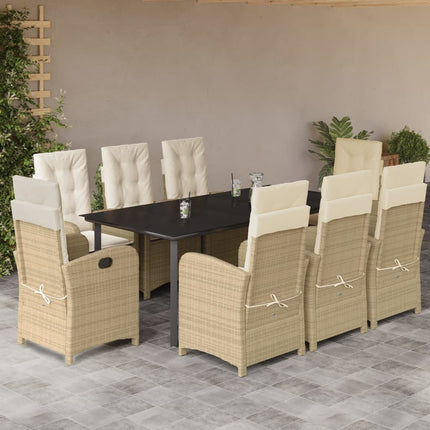 spisebordssæt til haven 9 dele med hynder polyrattan beige