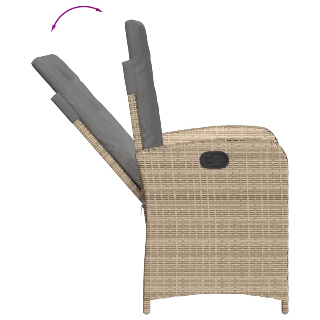 spisebordssæt til haven 3 dele med hynder polyrattan beige