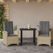 spisebordssæt til haven 3 dele med hynder polyrattan beige