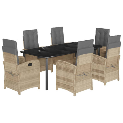spisebordssæt til haven 7 dele med hynder polyrattan beige