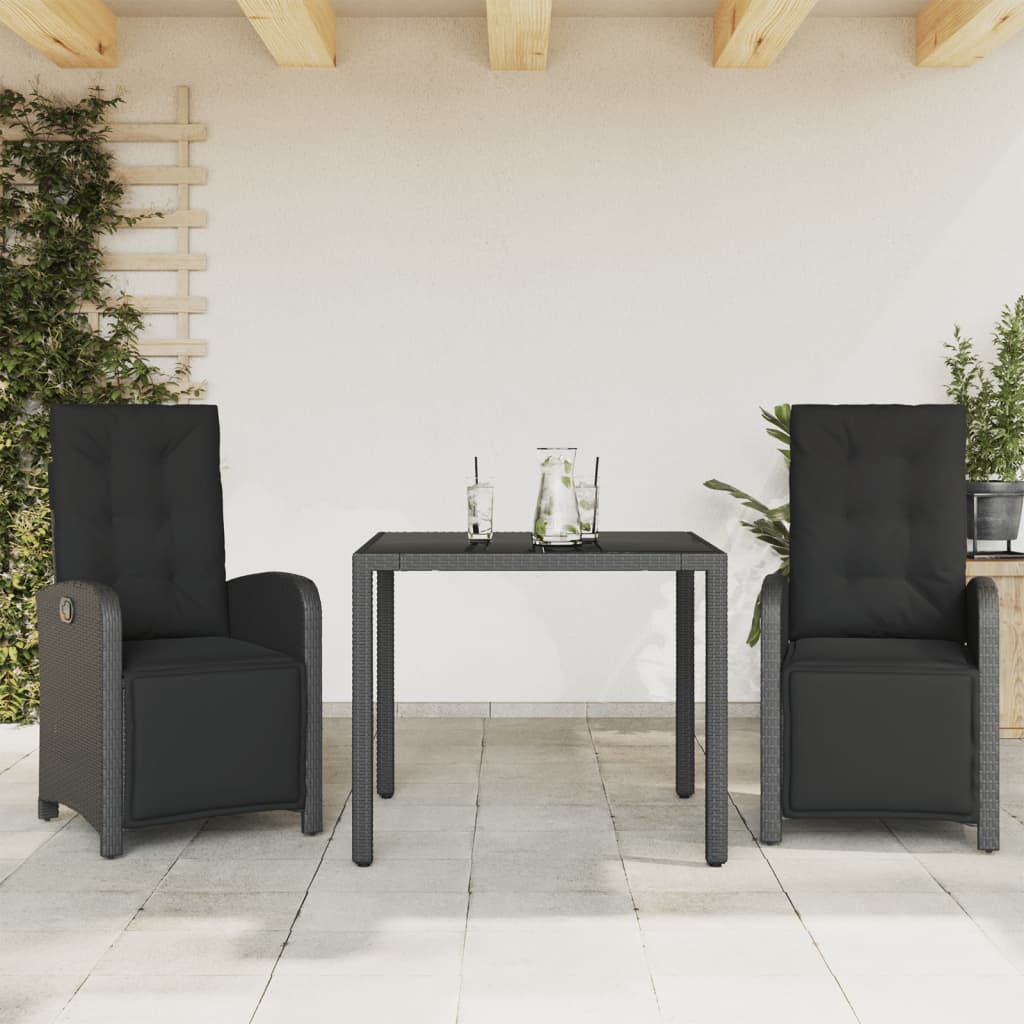 Spisebordssæt Til Haven 9 Dele Med Hynder Polyrattan - 2 / Sort / 90 cm bordlængde