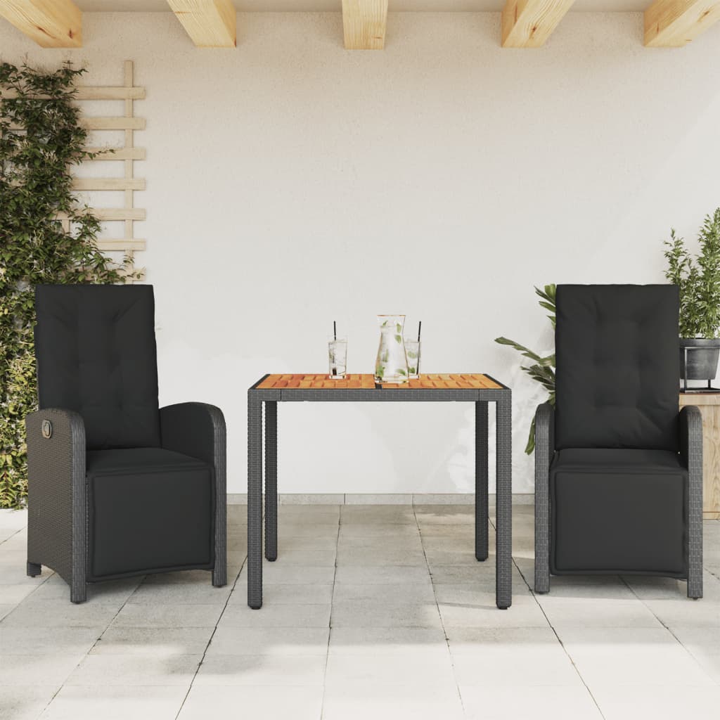bistrost til haven 3 dele med hynder polyrattan sort