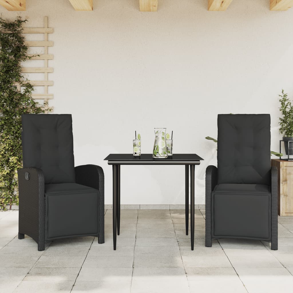 bistrost til haven 3 dele med hynder polyrattan sort