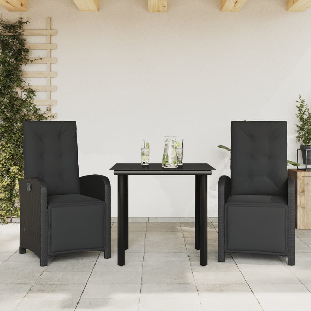 bistrost til haven 3 dele med hynder polyrattan sort