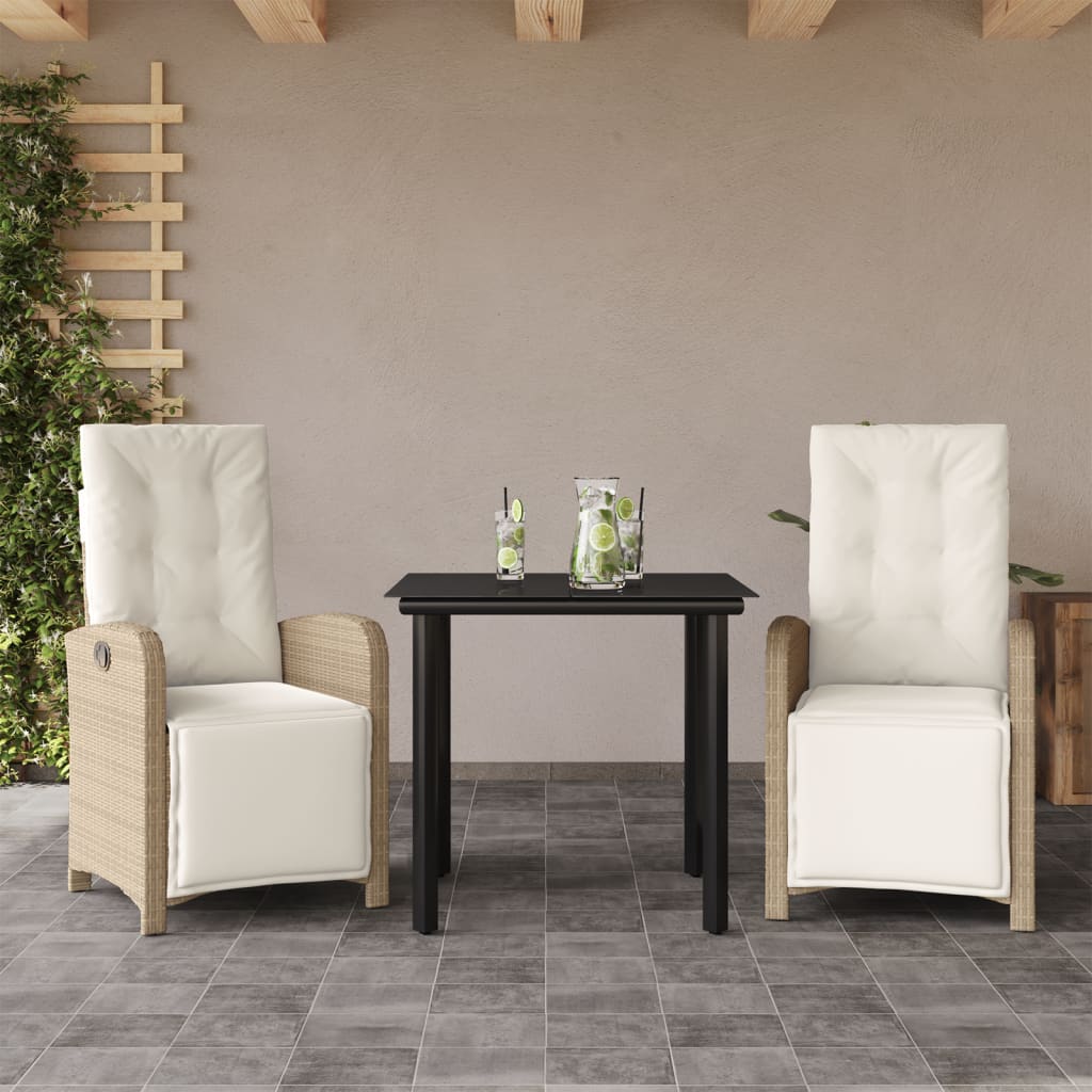 Bistrosæt Til Haven 3 Dele Med Hynder Polyrattan - 80 cm bordlængde / Rundt ben / 2