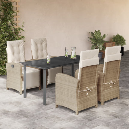 spisebordssæt til haven 5 dele med hynder polyrattan beige