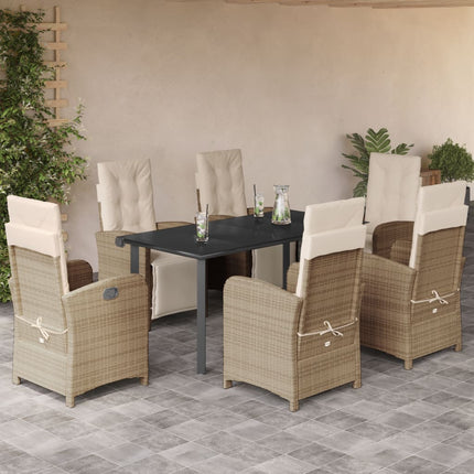 spisebordssæt til haven 7 dele med hynder polyrattan beige