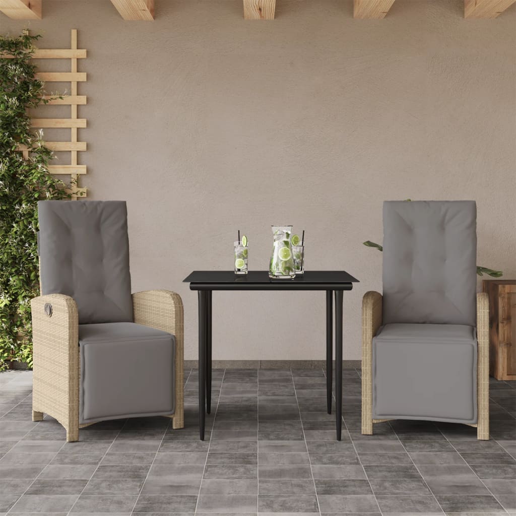 bistrost til haven 3 dele med hynder polyrattan beige