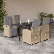 spisebordssæt til haven 5 dele med hynder polyrattan beige