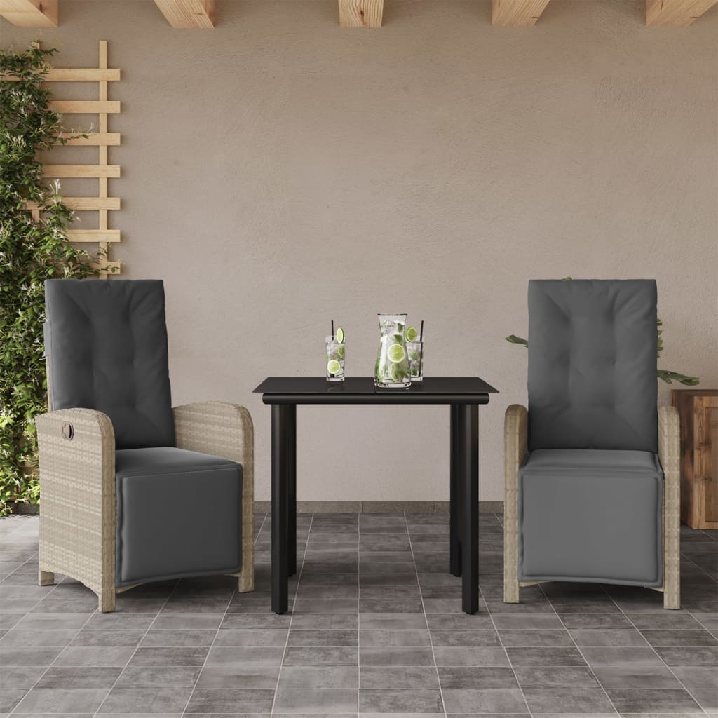 bistrost til haven 3 dele med hynder polyrattan lysegr