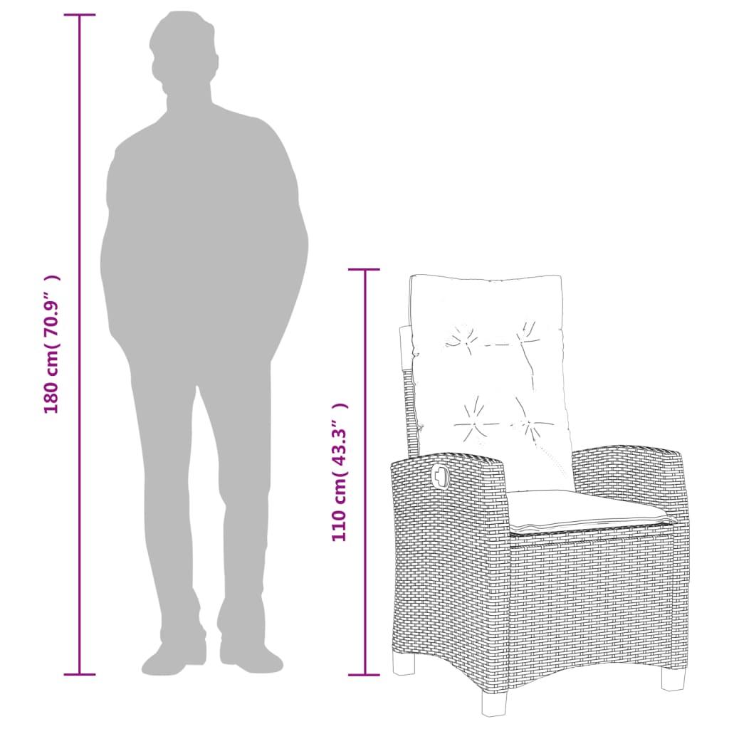 spisebordssæt til haven 3 dele med hynder polyrattan sort