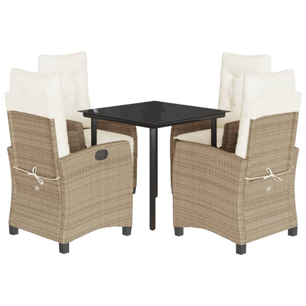 spisebordssæt til haven 5 dele med hynder polyrattan beige