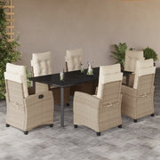 spisebordssæt til haven 7 dele med hynder polyrattan beige