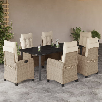 spisebordssæt til haven 7 dele med hynder polyrattan beige
