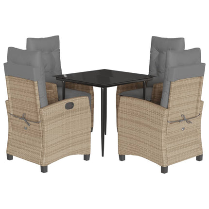 spisebordssæt til haven 5 dele med hynder polyrattan beige